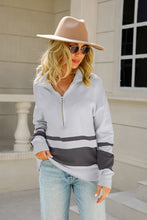 Load image into Gallery viewer, Two-Tone Long Sleeve Zip-Up Knit Top
