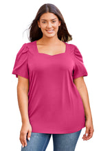 Load image into Gallery viewer, Plus Size Square Neck Puff Sleeve Tee
