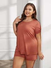 Load image into Gallery viewer, Plus Size Round Neck Short Sleeve Two-Piece Loungewear Set
