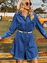 Load image into Gallery viewer, Raw Hem Collared Denim Dress
