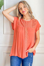 Load image into Gallery viewer, And The Why Lace Detail Ruffle Short Sleeve Blouse
