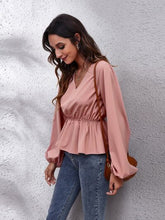 Load image into Gallery viewer, V-Neck Balloon Sleeve Peplum Blouse
