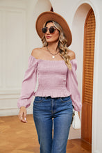 Load image into Gallery viewer, Smocked Off-Shoulder Ruffle Hem Blouse
