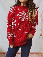 Load image into Gallery viewer, Snowflake Pattern Dropped Shoulder Sweater
