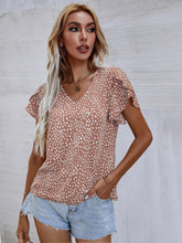 Load image into Gallery viewer, Printed V-Neck Petal Sleeve Blouse
