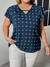 Load image into Gallery viewer, Plus Size Swiss Dot V-Neck Flutter Sleeve Tee
