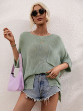 Load image into Gallery viewer, Boat Neck Cuffed Sleeve Slit Tunic Knit Top
