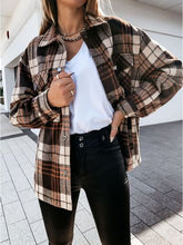 Load image into Gallery viewer, Pocketed Plaid Snap Down Dropped Shoulder Jacket
