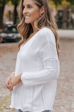 Load image into Gallery viewer, Openwork V-Neck Long Sleeve Knit Top
