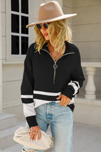 Load image into Gallery viewer, Two-Tone Long Sleeve Zip-Up Knit Top
