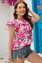 Load image into Gallery viewer, Floral Tie Neck Flutter Sleeve Blouse
