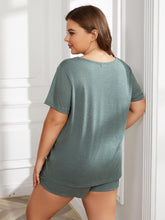 Load image into Gallery viewer, Plus Size Round Neck Short Sleeve Two-Piece Loungewear Set
