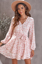 Load image into Gallery viewer, Floral Surplice Balloon Sleeve Layered Dress
