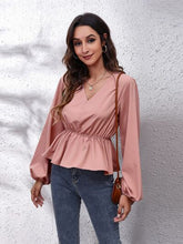 Load image into Gallery viewer, V-Neck Balloon Sleeve Peplum Blouse
