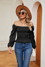 Load image into Gallery viewer, Smocked Off-Shoulder Ruffle Hem Blouse
