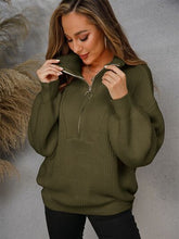 Load image into Gallery viewer, Half Zip Dropped Shoulder Sweater
