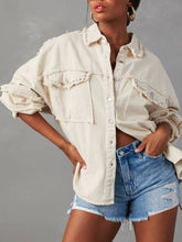 Load image into Gallery viewer, Button Down Raw Hem Denim Jacket
