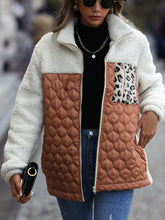 Load image into Gallery viewer, Leopard Color Block Zip-Up Jacket
