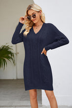 Load image into Gallery viewer, Cable-Knit Long Sleeve Sweater Dress
