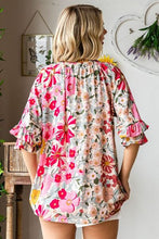 Load image into Gallery viewer, First Love Printed Tie Neck Flounce Sleeve Blouse
